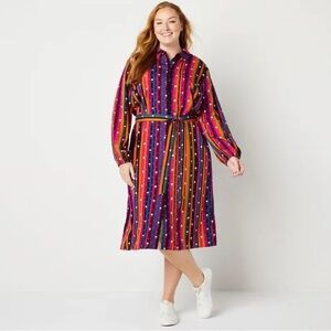 Abbott Elementary Vibrant Long Sleeve Dress with Tie Waist NWT